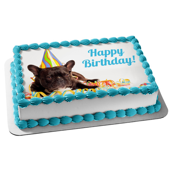 French Bulldog Happy Birthday Edible Cake Topper Image ABPID50245