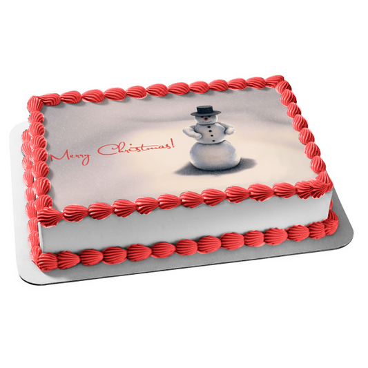 Merry Christmas Snowman Black Hat Edible Cake Topper Image ABPID50583