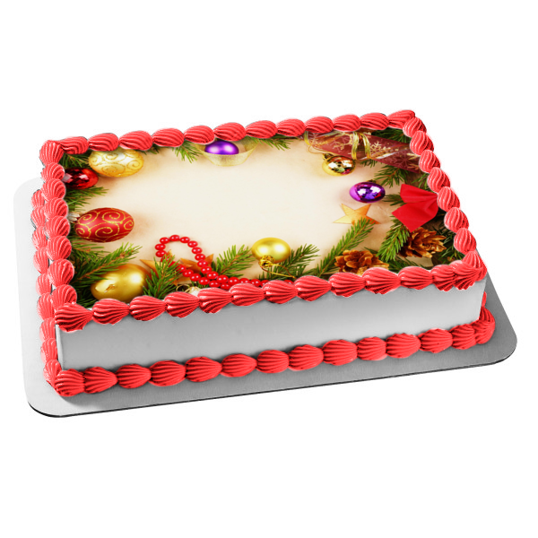 Christmas Wreath Ribbon Ball Ornaments Edible Cake Topper Image ABPID50602