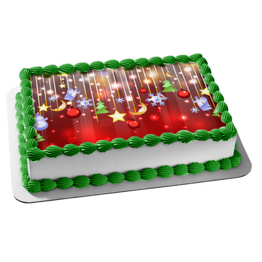 Christmas Tree Snow Flake Moon Christmas Tree Ball Ornaments Edible Cake Topper Image ABPID50613