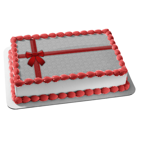 Christmas Present Red Ribbon Bow Edible Cake Topper Image ABPID50683
