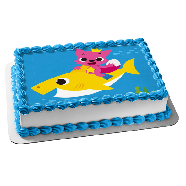 Pinkfong Riding Baby Shark Edible Cake Topper Image ABPID50899