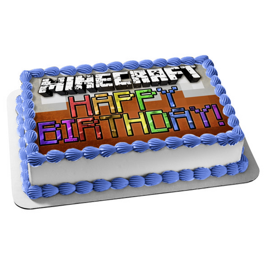 Minecraft Happy Birthday Colorful Blocks Edible Cake Topper Image ABPID51090