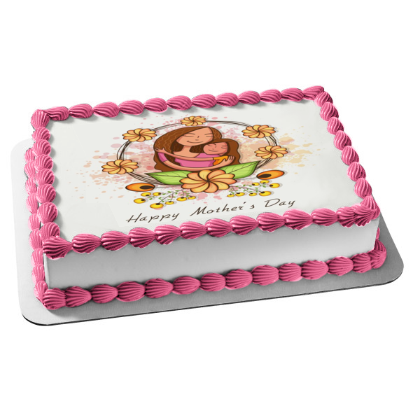 Happy Mother's Day Mother and Daughter Embracing Edible Cake Topper Image ABPID51230
