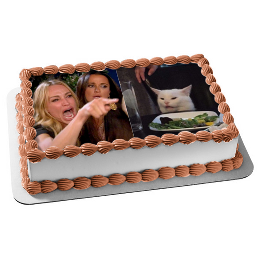 Meme Lady Yelling at Cat Edible Cake Topper Image ABPID51468