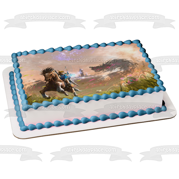 The Legend of Zelda Breath of the Wild Link Horse Bow and Arrow Edible Cake Topper Image ABPID27225