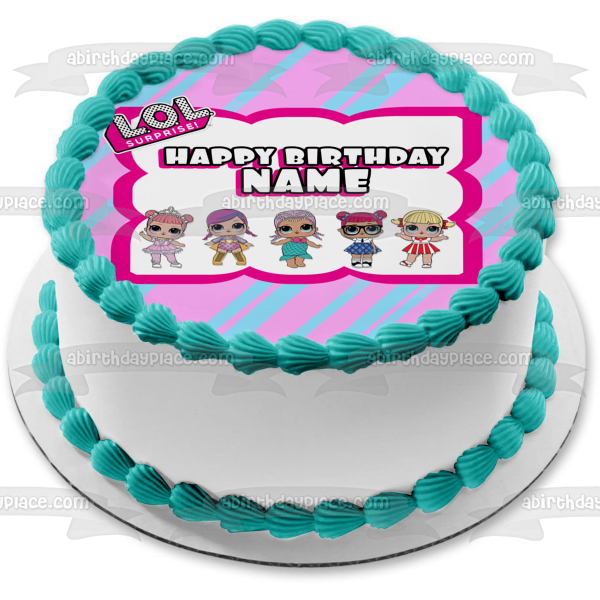 LOL Surpise Custom Butterfly Rainbow Frame Merbaby Super B.B. Cheer Captain Teacher's Pet Center Stage Edible Cake Topper Image ABPID52181