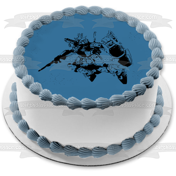Gundam In Flight Gundam Wing Mecha Gunpla Battle Robot Anime Blue Background Edible Cake Topper Image ABPID52351