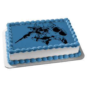 Gundam In Flight Gundam Wing Mecha Gunpla Battle Robot Anime Blue Background Edible Cake Topper Image ABPID52351
