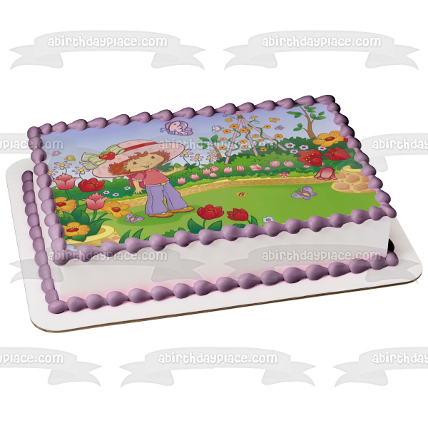 Strawberry Shortcake Butterflies Flowers Edible Cake Topper Image ABPID08469