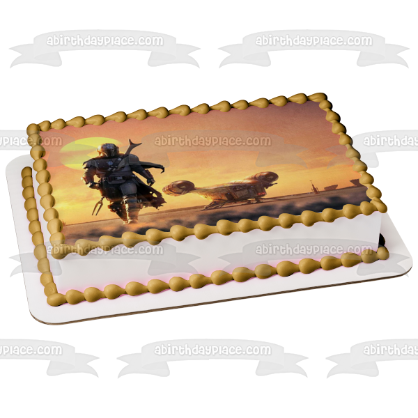 Disney Star Wars The Mandalorian Bounty Hunter Boba Fett Sunset Edible Cake Topper Image ABPID50518