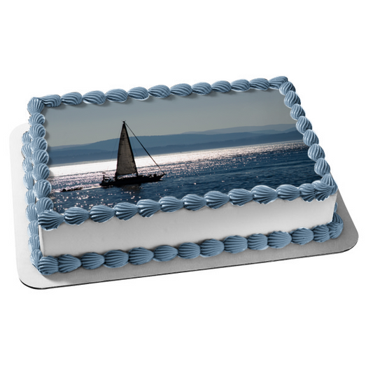 Sailboat Ocean Mountains Edible Cake Topper Image ABPID52528