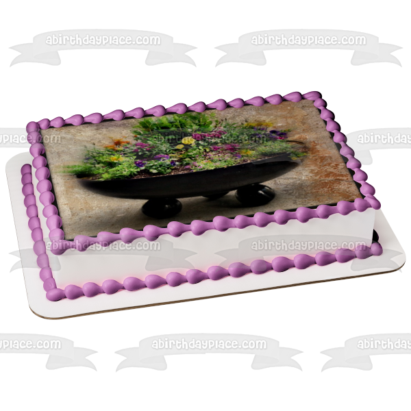 Decorative Pink and Purple Flowers Edible Cake Topper Image ABPID52535