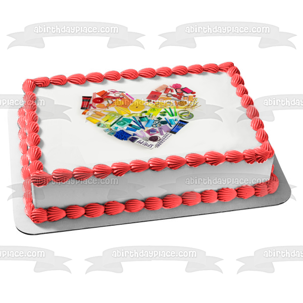 Heart Made of Craft Supplies Edible Cake Topper Image ABPID52563