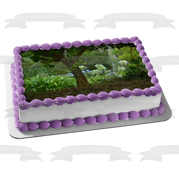 Purple Flowers and Trees Edible Cake Topper Image ABPID52565