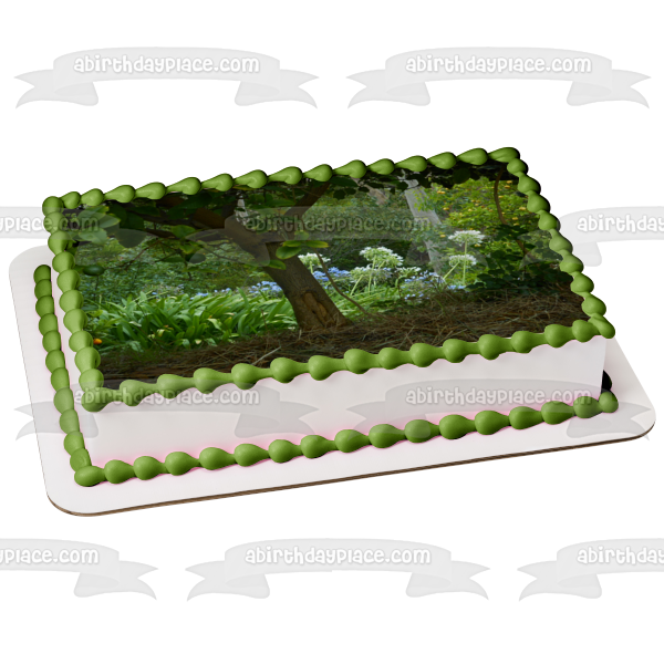 Purple Flowers and Trees Edible Cake Topper Image ABPID52565