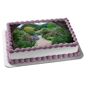 Flowers and Trees Landscape Edible Cake Topper Image ABPID52584