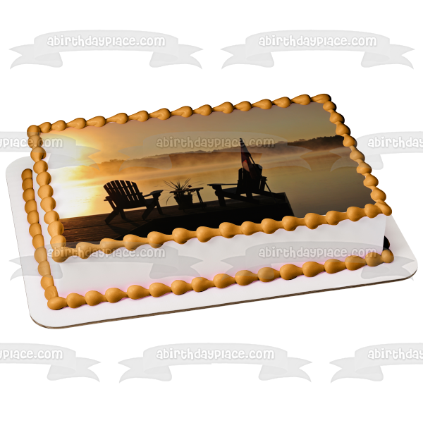 Chairs on a Dock at Sunset Edible Cake Topper Image ABPID52591
