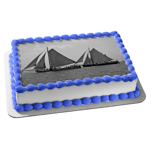 Sailboats Black and White Edible Cake Topper Image ABPID52593