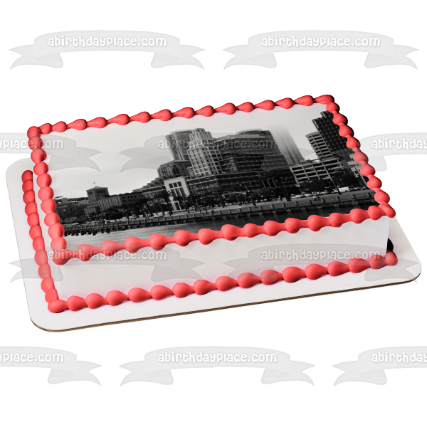 City Scape Black and White Edible Cake Topper Image ABPID52595