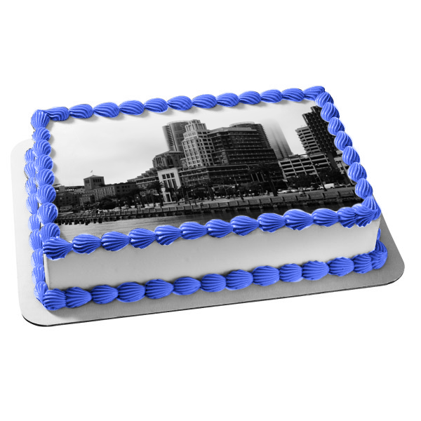 City Scape Black and White Edible Cake Topper Image ABPID52595