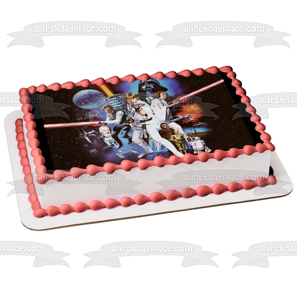 Star Wars Classic Luke Skywalker Chewbaca Princess Leia Darth Vader and Light Sabers Edible Cake Topper Image ABPID03300