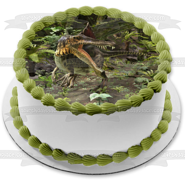 Spinosaurus Dinosaur Sharp Teeth Trees Edible Cake Topper Image ABPID00254