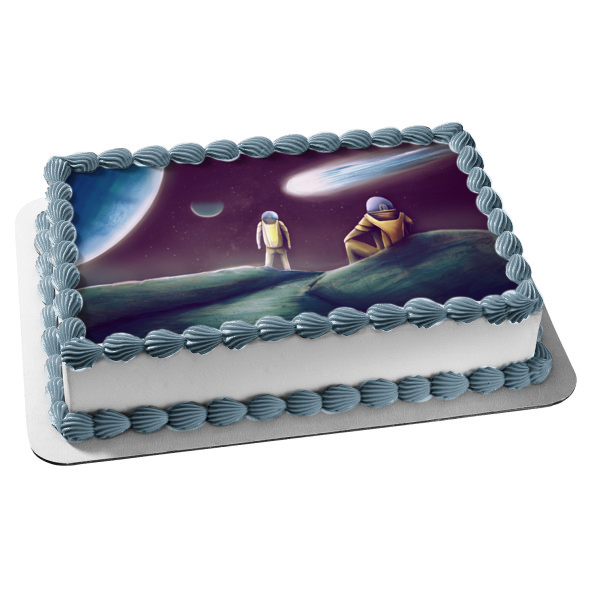Space Astronaut Comet Planet Spacesuit Solar System Galaxy Outer Space Alien Edible Cake Topper Image ABPID52651