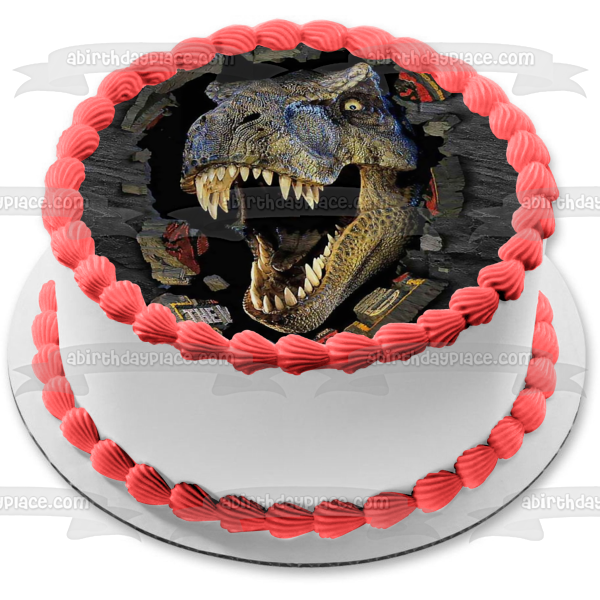 Jurassic Park The Lost World T-Rex Bursting Through Wall Edible Cake Topper Image ABPID52615