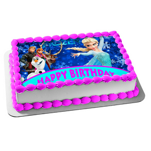 Frozen Anna Elsa Olaf Disney Kristoff Sven Personalized Edible Cake Topper Image ABPID00842