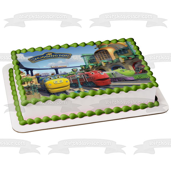 Chuggington Locomotives Wilson Brewster and Koko at the Train Station Edible Cake Topper Image ABPID00850