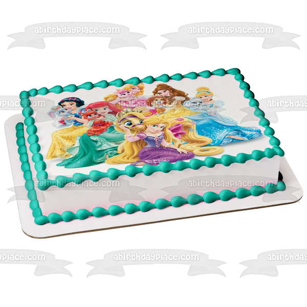 Princesses Cinderella Belle Ariel Snow White Jasmine Aurora and Their Palace Pets Edible Cake Topper Image ABPID00886
