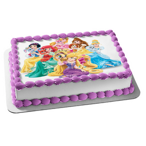 Princesses Cinderella Belle Ariel Snow White Jasmine Aurora and Their Palace Pets Edible Cake Topper Image ABPID00886