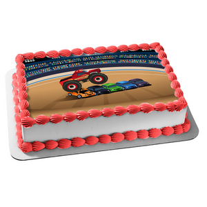 Cartoon Monster Truck Jumping Cars Stadium Edible Cake Topper Image ABPID00899