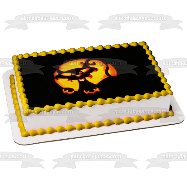 Happy Halloween Scary Cat Carving Edible Cake Topper Image ABPID52682