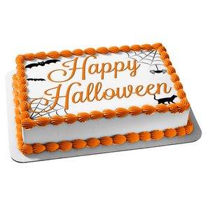 Happy Halloween Bats Cat Spider Spiderweb Edible Cake Topper Image ABPID52684