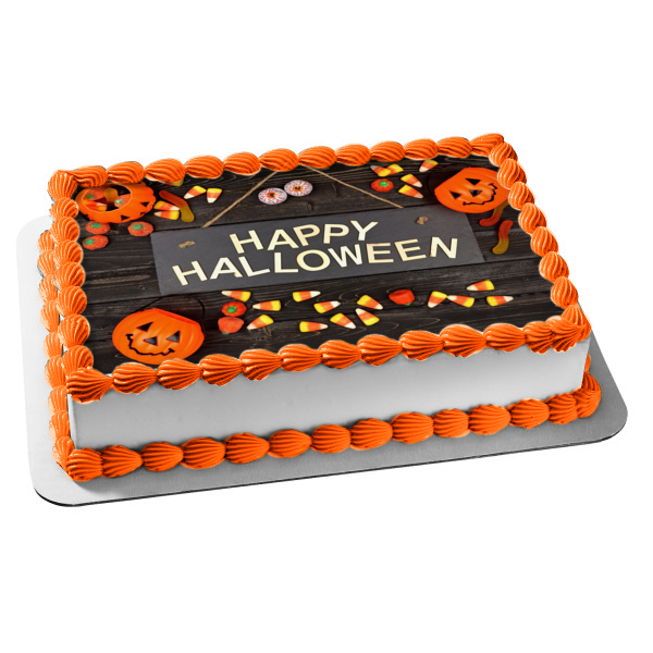Happy Halloween Jack-O-Lanterns Candy Corn Edible Cake Topper Image ABPID52689