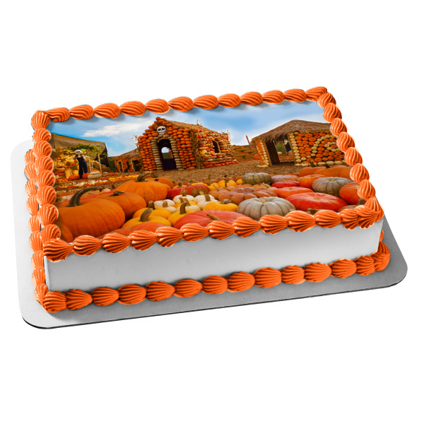 Happy Halloween Pumpkin Houses Edible Cake Topper Image ABPID52692