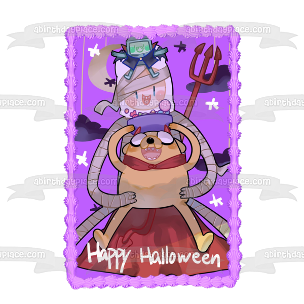 Adventure Time Happy Halloween Jake Finn BMO Trick or Treat Costumes Edible Cake Topper Image ABPID52695