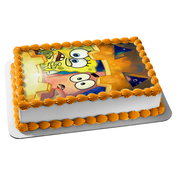 Spongebob Squarepants Patrick Happy Halloween Scary Jack-O-Lantern Edible Cake Topper Image ABPID52705