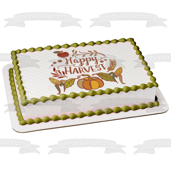 Happy Harvest Pumpkin Apples Corn Cobs Edible Cake Topper Image ABPID52708