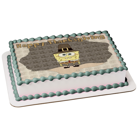 SpongeBob SquarePants Happy Thanksgiving SpongeBob Pilgrim Costume Edible Cake Topper Image ABPID52726