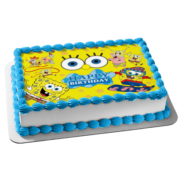 Spongebob Squarepants Happy Birthday Patrick Sandy Squidword Edible Cake Topper Image ABPID52735