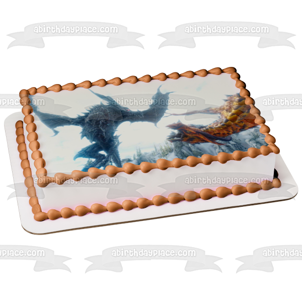 Skyrim Elder Scrolls Bethesda Dragon RPG Gaming Edible Cake Topper Image ABPID52663