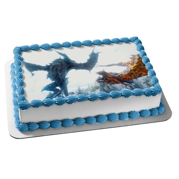 Skyrim Elder Scrolls Bethesda Dragon RPG Gaming Edible Cake Topper Image ABPID52663
