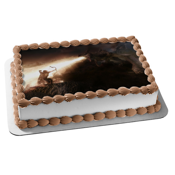 Skyrim Elder Scrolls Bethesda RPG Gaming Dragon Edible Cake Topper Image ABPID52664
