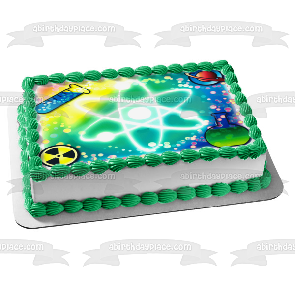 Chemistry Molecule Science Beaker Planet and a Test Tube Edible Cake Topper Image ABPID03887