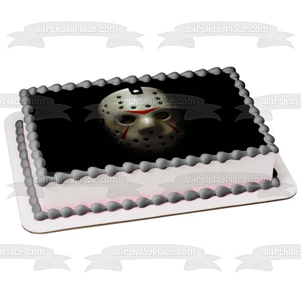 Friday the 13th Hockey Mask Jason Voorhees Scary Halloween Horror Movie Edible Cake Topper Image ABPID52753