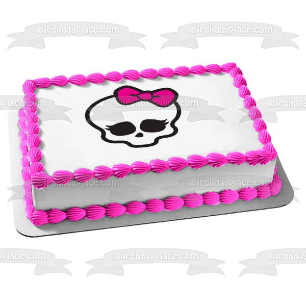 Monster High Skull Pink Bow Pretty Edible Cake Topper Image ABPID52761