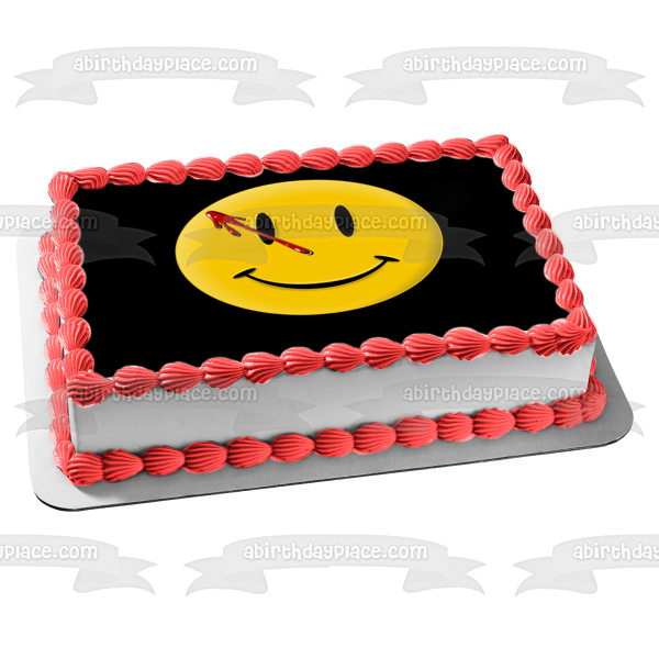 Watchmen Alan Moore Comedian Comic Book TV Series Bloody Smiley Face Badge Edible Cake Topper Image ABPID52781